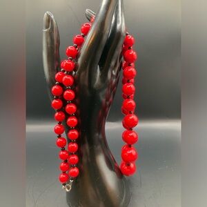 Red Acrylic Bead Necklace Vintage Spring Ring Clasp